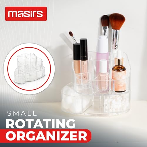 Masirs Small 360 Rotating Makeup Organizer, 5 Compartments, Square Clear | Small 360 Rotating Makeup Organizer, 5 Compartments, Acrylic Mini Lazy Susan, Vanity Bathroom Counter, Square Clear - color: Square Clear