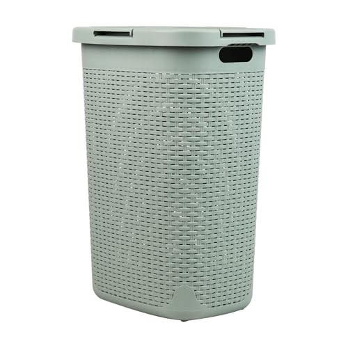 Mind Reader Slim Laundry Hamper with Lid, 60L Tall Clothes Basket, Narrow Tapered Design for Bathrooms, Closets and Laundry Rooms, Plastic, Mint - color: Mint, size: 1 Piece