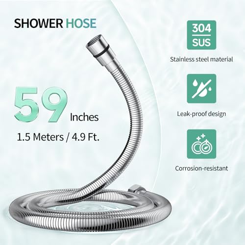 SR SUN RISE 1.5 Meters/59 Inches/4.9 Ft. Flexible 304 Stainless Steel Replacement Shower Hose Extra Long with Brass Fittings. Explosion-Proof. Chrome - size: 1.5 m