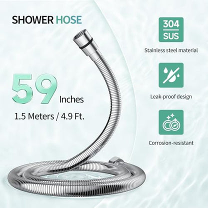 SR SUN RISE 1.5 Meters/59 Inches/4.9 Ft. Flexible 304 Stainless Steel Replacement Shower Hose Extra Long with Brass Fittings. Explosion-Proof. Chrome - size: 1.5 m