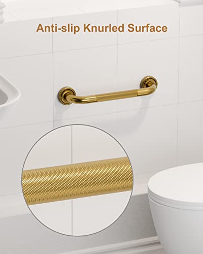 12 Inch Bronze Shower Grab Bar Gold, Munzong Antique Brass Bathroom Grab Bar w/Anti-Slip Knurled Grip, Bathroom Balance Bar, Safety Bath Handrail Support, Handicap Injury Elderly Senior Assist Handle | Anti-Slip Knurled Grip Bathroom Balance Bar Safety Ba