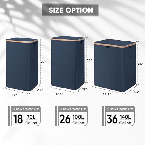 BALEINE Laundry Hamper with Lid, Tall Laundry Baskets with Bamboo Pull Handles, Large Laundry Bin with Internal Support (36 Gal/140L, Blue) - color: Blue, size: 140 liters