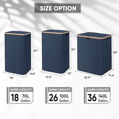 BALEINE Laundry Hamper with Lid, Tall Laundry Baskets with Bamboo Pull Handles, Large Laundry Bin with Internal Support (36 Gal/140L, Blue) - color: Blue, size: 140 liters