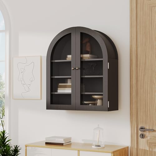 Garvee Arched Bathroom Wall Cabinet with Acrylic Double Doors, 24" Farmhouse Medicine Cabinet with Adjustable Shelf, Wall-Mounted Wood Storage Cabinet Over The Toilet for Bathroom, Kitchen, Black - color: Black