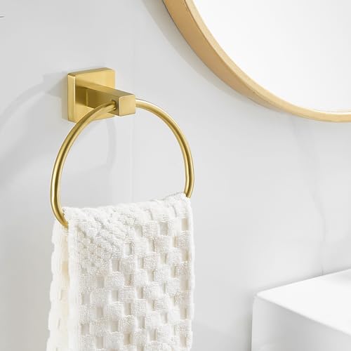 Leyden Gold Toilet Paper Holder Hand Towel Holder, Brushed Brass Toilet Roll Holder Towel Ring, Modern Bathroom Hardware Set Stainless Steel Wall Mounted 2 Pieces - color: Gold Square Bottom