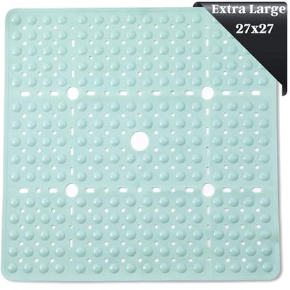 ENKOSI Large 27 x 27 inch Square Non-Slip Shower Mat | Anti Slip Shower Stall Mat for Elderly and Young | Durable Shower Mat with Strong Secure Suction Cups and Drain Holes (27x27 Aqua Green) - color: Aqua Green