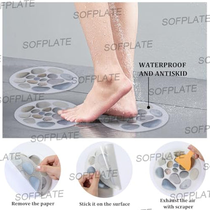8Pcs Large Non Slip Bathtub Stickers Shower Floor Stickers with Premium Scraper Plastic Durable Cobblestone Adhesive Grips Appliques Decal Treads for Safety Bathroom Tubs Floor Stairs Adult - style: Stone