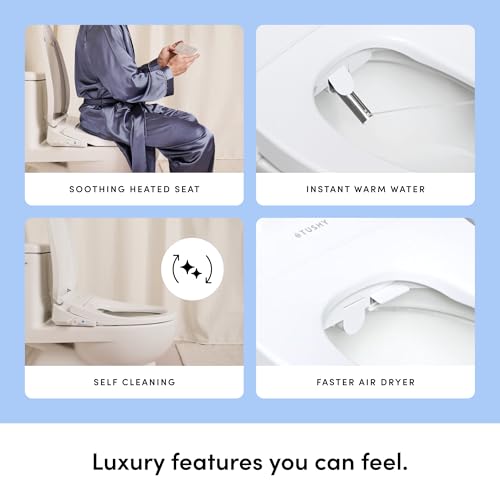 TUSHY Cloud+ Electric Bidet Toilet Seat with Remote, Heated, Elongated | Personal Settings, Instant Warm Water, Air Dryer, Automatic Deodorizer, Night Light, Soft-Close Lid, GFCI Outlet Required - style: Cloud+ Elongated w/Remote