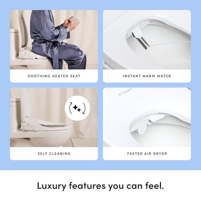 TUSHY Cloud+ Electric Bidet Toilet Seat with Remote, Heated, Elongated | Personal Settings, Instant Warm Water, Air Dryer, Automatic Deodorizer, Night Light, Soft-Close Lid, GFCI Outlet Required - style: Cloud+ Elongated w/Remote