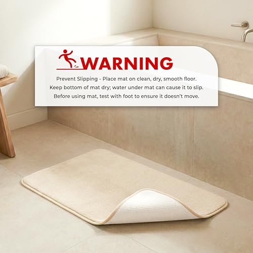 American Soft Linen 21x32 Fluffy Foamed Slip Reducer Bath Rug, Machine Washable Area Bath Mat Rugs for Bathroom, Beige - color: Beige, style: 21x32" Fluffy Foamed Bath Mat