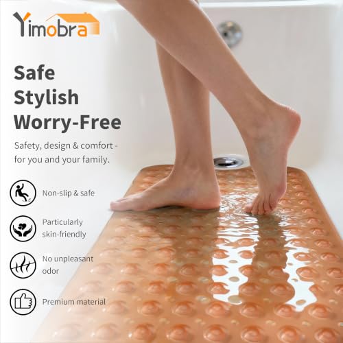 Yimobra Non Slip Bathtub Mat 40 x 16 Inch, Extra Long Shower Mat with Drain Holes, Machine Washable Baby Bath Mats, Strong Suction Cups for Bathroom Floor, Clear Brown - color: Clear Brown