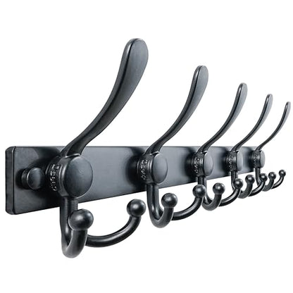 Coat Rack Wall Mount, Heavy Duty 12-Gauge Base vs Flimsy 1mm, Double-Thick Solid Anti-Snap Hooks, 16” Stud-Mount, Stainless Steel Hanger for Clothes Hat Entryway Closet Mudroom, Black - color: Black, size: L=17" (1pcs)