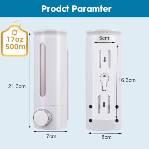 Soap Dispenser Wall Mount 17oz Drill Free ABS Hand Soap Shower Dispenser with Adhesive and Screws No Leakage Shampoo and Conditioner Dispenser Large Capacity for Bathroom Kitchen-White,1PACK