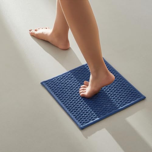 TYUU Small Bathroom Rugs Non Slip Washable Bath Rugs Super Absorbent Bathroom Rug Thin Quick Dry Low Pile Bath Mats, Navy Blue 12"x12" - color: Navy Blue, size: 1' X 1' (Rectangular)