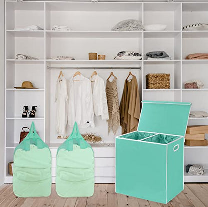 Simple Houseware Double Laundry Hamper with Lid & Removable Bags, Turquoise | Heavy Duty 600D Polyester, Water-Resistant Surface - color: Turquoise