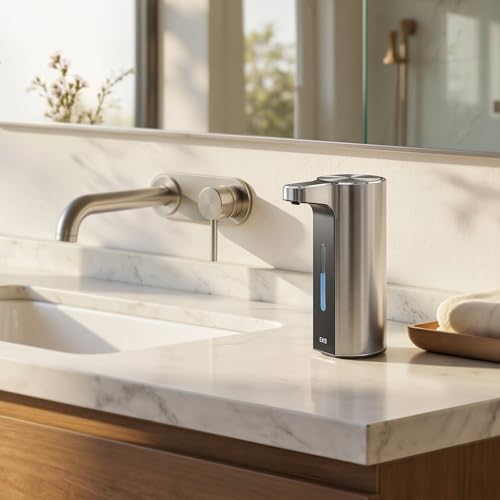 EKO Aroma Pro 13.5 fl oz Touchless Automatic Liquid Soap Dispenser, Rechargeable Hand & Dish Soap Dispenser for Bathroom and Kitchen, Waterproof, Adjustable Volume Control (Stainless Steel) - color: Stainless Steel, size: 13.5 oz (Premium Wireless Chargin