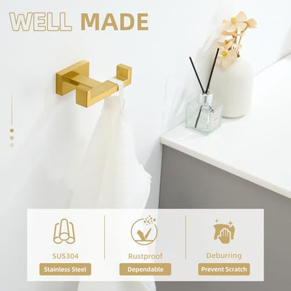 Angle Simple Bathroom Towel Hook, Double Robe Coat Hook, Brushed Dark Gold | SUS304 Stainless Steel Hand Towel Holder for Hanging Bags, Ropes, Umbrellas, Clothes, Hats, Screw Wall Mount - color: Brushed Dark Gold, size: 1 Pack