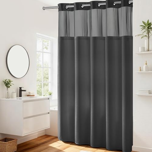 River Dream Heavyweight No Hooks Required Dotted Waffle Weave Shower Curtain with Snap in Liner -Extra Long 71W x 86H,Hotel Grade,Spa Like Bath Curtain,Graphite Grey - color: Graphite Grey, size: 71"W x 86"L (Pack of 1)