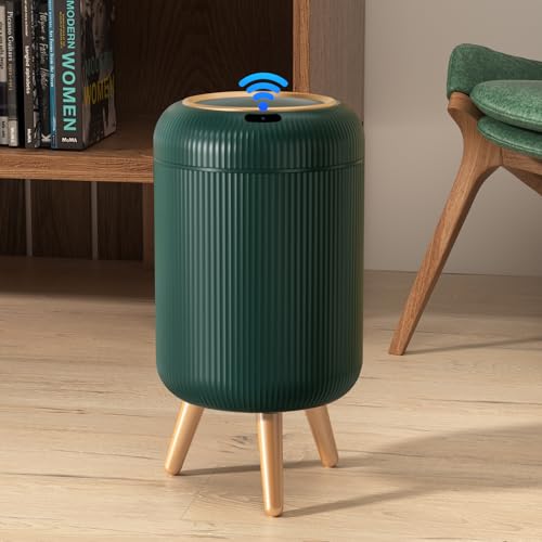 Bathroom Trash Can Automatic Touchless,Gold Green Small Garbage Can | 3 Gallon Smart Sensor Trash Bin,Plastic Waste basket with Lid and Legs Touchless Trash Bin for Kitchen,Bedroom,Toilet,Office - color: Green