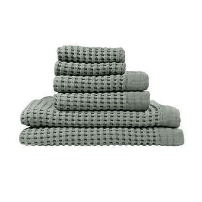 GILDEN TREE Waffle Towel Set Quick Dry Thin | 2 Bath Towels | 2 Hand Towels | 2 Washcloths, Modern Style (Sage Grey) - color: Sage Grey, size: Bath Towel Set