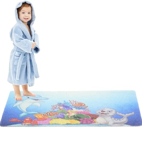 Non Slip Bathtub Mat Shower Mat for Tub - Loofah Bath Mats for Bathroom - 40x16 Bathtub Floor Mat - Textured Anti Slip Bath Mat Without Suction Cups - Secure Mat for Wet Areas (40x16 Dolphin) - color: Kids Dolphin, size: 40" x 16" (Rectangular)