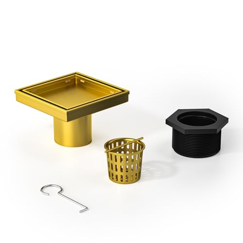 Square Shower Drain, 304 Stainless Steel Floor Drain 4" | with Tiled Insert Grate & Hair Strainer, Bathroom 2-in-1 Tiled in Drain, CUPC Certified - color: Brushed Gold, size: 4''