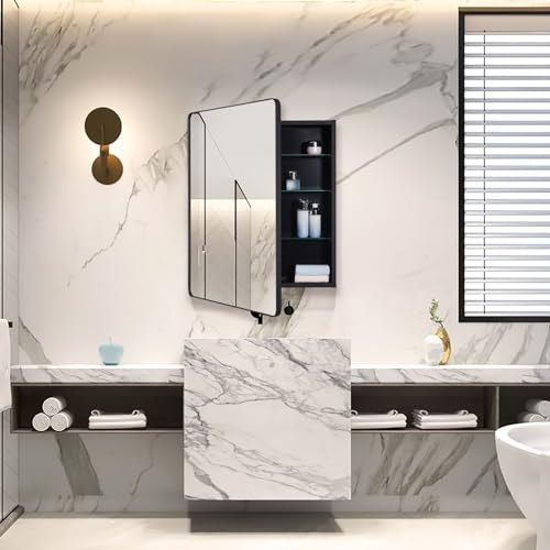 Black Bathroom Mirror Medicine Cabinet with Round Corner Framed Door 24 x 30 inch, Recessed or Surface Mount, with Adjustable Glass Shelves - size: 24 x 30 inch