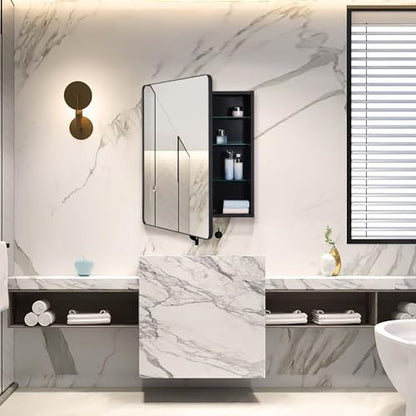 Black Bathroom Mirror Medicine Cabinet with Round Corner Framed Door 24 x 30 inch, Recessed or Surface Mount, with Adjustable Glass Shelves - size: 24 x 30 inch