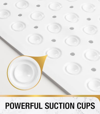 HITSLAM Square Shower Mat, Non Slip PVC Stall Mat, 24"x24", White | Power Grip Suction Cups, Center Drain Hole, Built-In Hanging Holes, Machine Washable Bathroom Floor Mat, Soft On Feet - color: Pure White