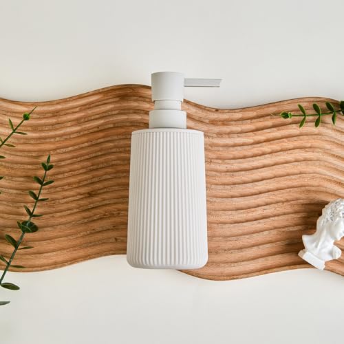 YAUKPH Small Soap Dispenser for Bathroom and Kitchen Matte Beige | Modern Farmhouse Striped Style Plastic Hand Soap Dish Soap Dispenser with Pump - color: Boho Beige
