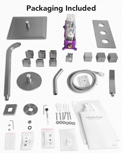 Wall Mount 12" High-Pressure Rainfall Shower Faucet, Dual Rainfall Shower Head System with 6 Body Jets (Brushed Nickel) | Wall Mount, High-Pressure, Dual Rainfall Shower Head System, 6 Body Jets - color: Brushed Nickel