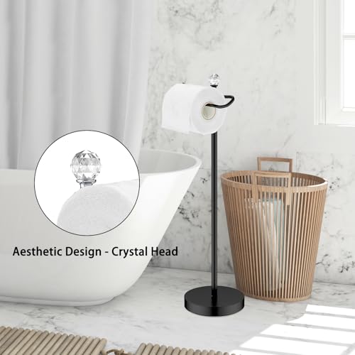 ROLABAM Paper Holder Stand for Floor-Free Standing Toilet Paper Holder Stand for Bathroom Total Height 24.4" with Crystal Ball, Matte Black Finished - color: Matte Black