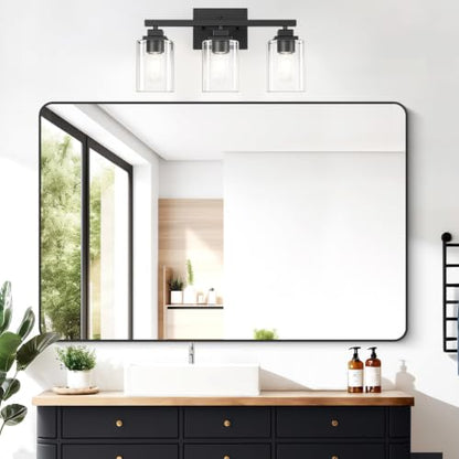Matte Black Bathroom Vanity Light, 3-Light Modern Vanity Lighting Fixtures Over Mirror with Clear Glass Shade,Square Design,Wall Sconces for Living Room Cabinet Bedroom,E26 Socket - size: 3-Light
