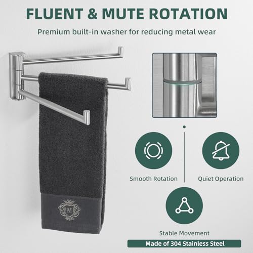 Aomasi Brushed Nickel Multi 3-Arm Swivel Towel Bar, 304 Stainless Steel | Rustproof Towel Bar for Bathroom Kitchen, 180° Independently Rotating Rod, Easy Towel Storage, Space-saving Wall Mounted - color: Brushed Nickel