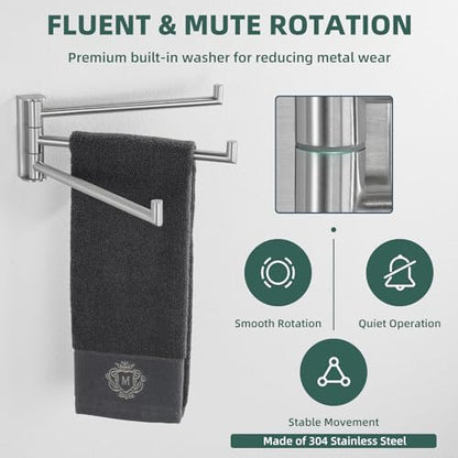 Aomasi Brushed Nickel Multi 3-Arm Swivel Towel Bar, 304 Stainless Steel | Rustproof Towel Bar for Bathroom Kitchen, 180° Independently Rotating Rod, Easy Towel Storage, Space-saving Wall Mounted - color: Brushed Nickel