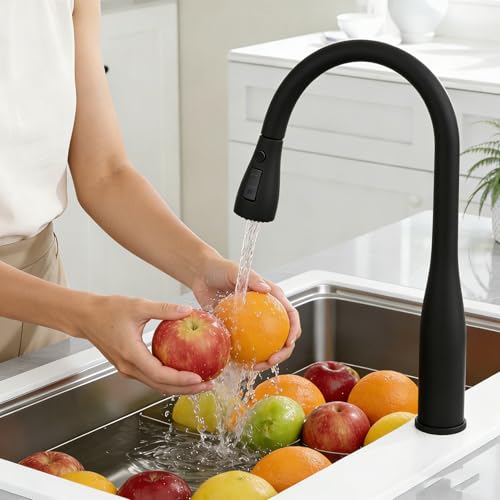 MILD EAST Kitchen Faucet Head Replacement, Premium 3-Function Pull Down Spray Head with 9 Universal Adapters, Sink Faucet Head compatible with Moen, American Standard Faucets, Black
