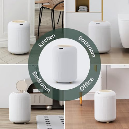 URALFA Bathroom Trah Can with Lid, Motion Sensor Trash Can Touchless | 3 Gallon Automatic Bathroom Garbage Can, Smart Trash Bin for Bedroom, Office, Restroom, Removable Legs, White and Gold - color: White