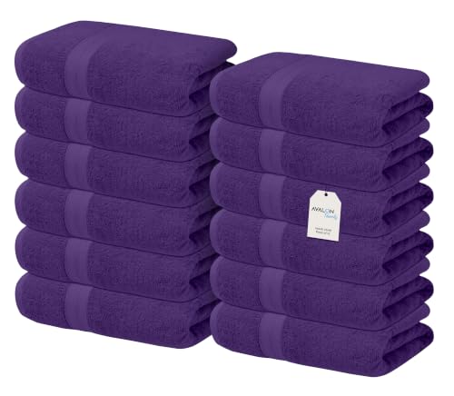 Avalon Towels Wash Cloths 12 Pack Purple 100% Cotton Washcloths 12x12 Face Towels, Wash Rags, Facial Towel, fingertip Towel for Bathroom, Purple Washcloth - color: Purple