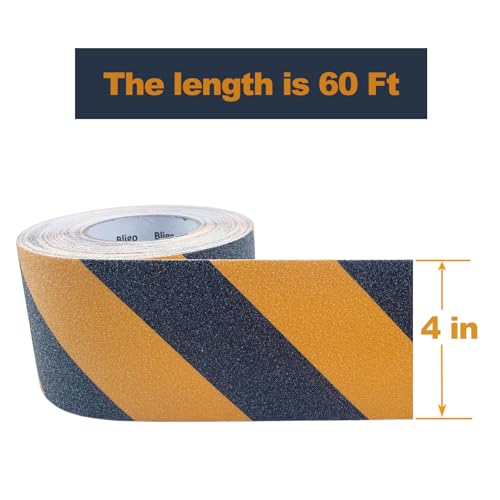 Anti Slip Safety Grip Tape 4 Inch x 60 Ft Heavy Duty Black & Yellow | Waterproof Non Skid Tread for Stairs, Steps, Floors, Staircases, Traction Caution Anti-Slip Strips Indoor/Outdoor Use - size: 4 Inch x 60 Ft