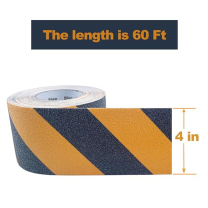 Anti Slip Safety Grip Tape 4 Inch x 60 Ft Heavy Duty Black & Yellow | Waterproof Non Skid Tread for Stairs, Steps, Floors, Staircases, Traction Caution Anti-Slip Strips Indoor/Outdoor Use - size: 4 Inch x 60 Ft