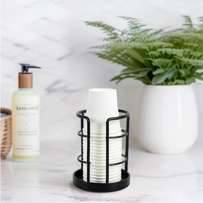 HillSpring Metal Bathroom Cup Dispenser, Sturdy Storage Holder for 3/4 oz Small Disposable Paper Cups, Black Paper Cup Dispenser for Mouthwash 2 Pack