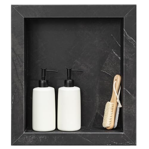 Palisade 17.5 in x 15.5 in Vinyl Shower Niche Black Ice | Waterproof Shower Insert - color: Black Ice