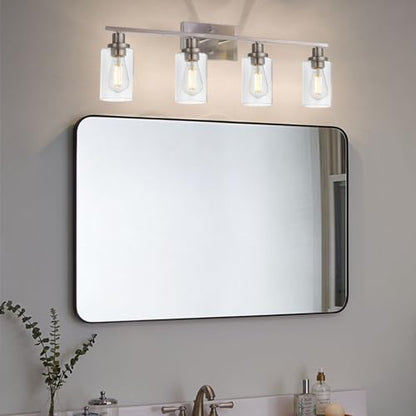 MELUCEE Bathroom Light Fixtures Brushed Nickel 4 Heads with Clear Glass | Modern Vanity Lights Wall Sconce with Clear Glass Shade for Hallway Kitchen Bedroom Living Room (Patent No.: US D963914 S) - color: Brushed Nickel, size: 4-Light