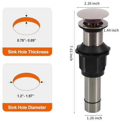Bathroom Sink Drain Without Overflow, Brushed Nickel Bathroom Sink Stopper for Vanity Vessel Sink, Rapid Draining Stainless Steel Pop Up Drain with Hair Catcher Anti-Clog Strainer - color: Brushed Nickel