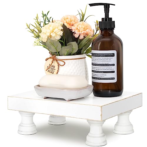 EOSAHR Wood Riser & Display Stand for Rustic Kitchen Decor, White | 8.5" Pedestal Stand, Plant & Dessert Farmhouse Riser, Soap Holder, Non-Slip Design, Kitchen Counter Accent - color: C-White