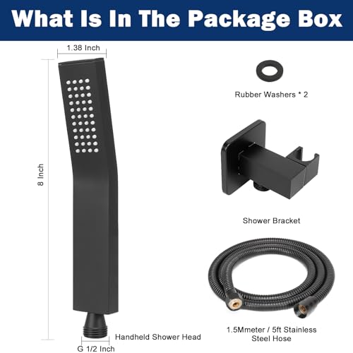 NearMoon HandHeld Shower Head, Luxury High Pressure Shower Kit with Wall Connector and Hose Set, for Bathroom Showering System Contemporary Square Style (Matte Black) - color: Matte Black
