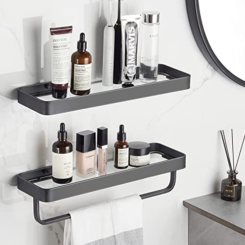 Bathroom Shelves Wall Mounted Glass Shelf for Floating Shelf Tempered Glass Shelves 2 Tier Bathroom Wall Organizer(Black) - color: Black(rectangular)