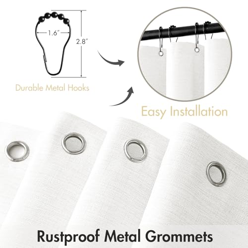 MIULEE Linen Fabric Shower Curtain White W60*L72 10 Metal Hooks | Washable, Modern, Heavy Duty, Curtain Set, Waterproof Neutral Thick Cloth Shower Curtains, Bathroom Bathtub - color: White, size: 60"W x 72"L (Pack of 1)