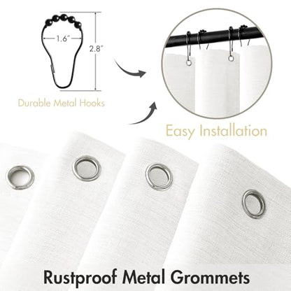 MIULEE Linen Fabric Shower Curtain White W60*L72 10 Metal Hooks | Washable, Modern, Heavy Duty, Curtain Set, Waterproof Neutral Thick Cloth Shower Curtains, Bathroom Bathtub - color: White, size: 60"W x 72"L (Pack of 1)