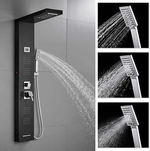 Black Shower Panel Tower Massage Body Jets System Rain Waterfall Mixer Hand Shower
